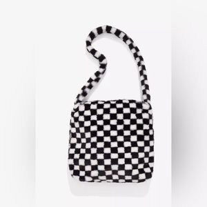 NWT Hot Topic Black & White Checkered Fuzzy Tote Bag